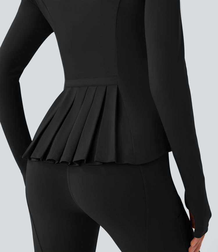 Softlyzero™ Stand Collar Thumb Hole Pockets Pleated Zipper Slim Equestrian Horse Riding Jacket-UPF50+