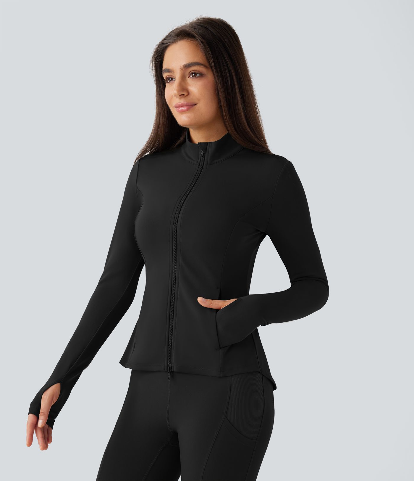 Softlyzero™ Stand Collar Thumb Hole Pockets Pleated Zipper Slim Equestrian Horse Riding Jacket-UPF50+