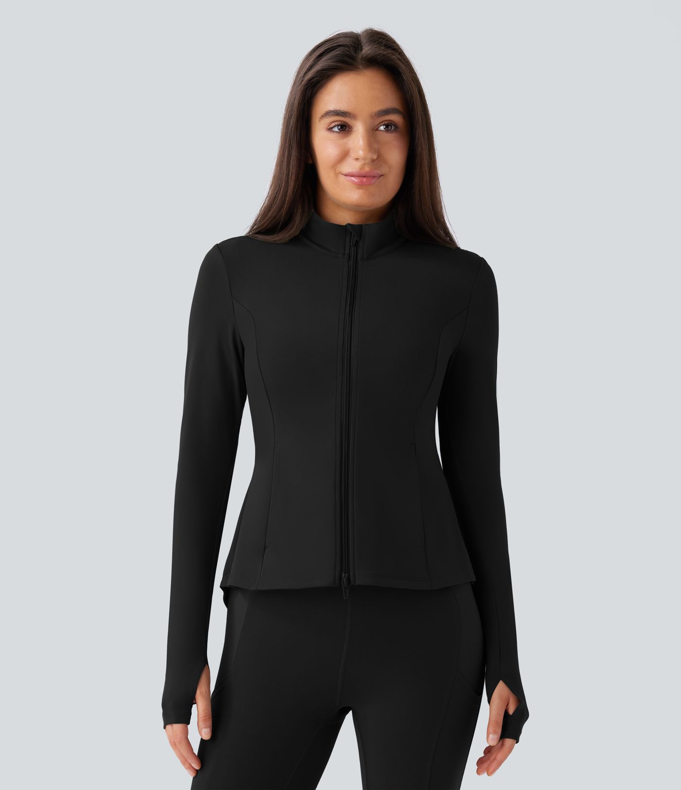 Softlyzero™ Stand Collar Thumb Hole Pockets Pleated Zipper Slim Equestrian Horse Riding Jacket-UPF50+