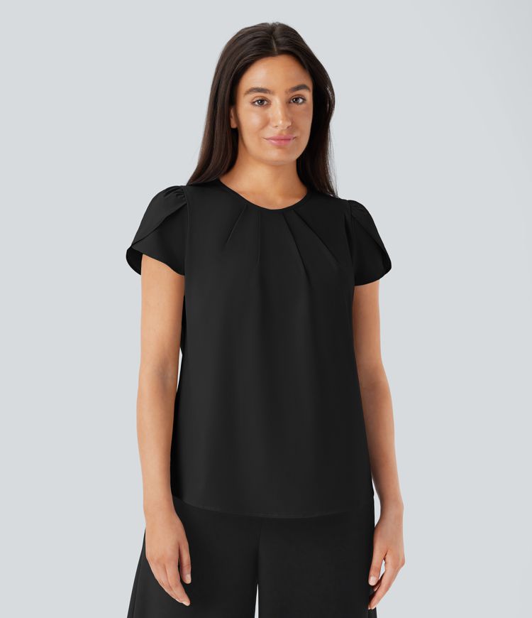 Breezeful™ Round Neck Short Sleeve Keyhole Back Quick Dry Work Top Breezeful™ Round Neck Short Sleeve Keyhole Back Quick Dry Work Top