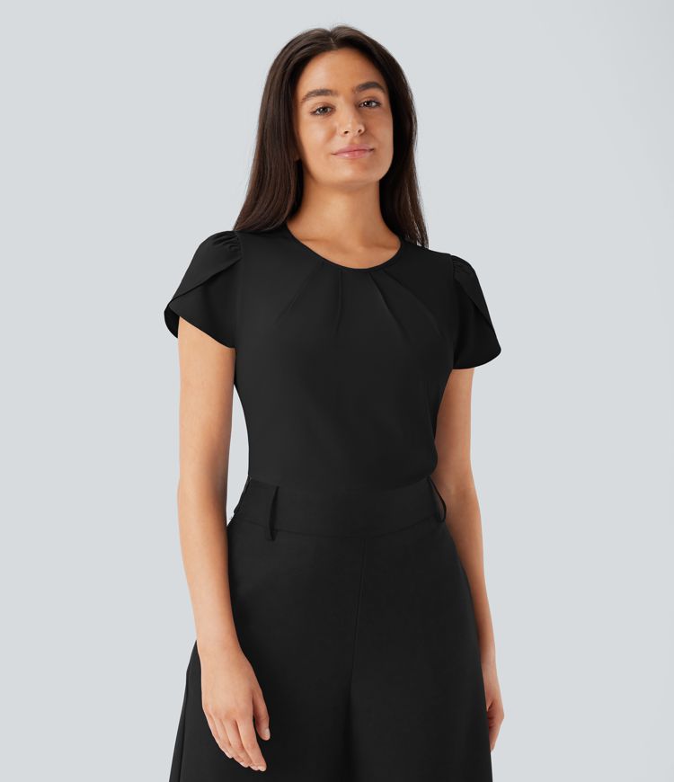 Breezeful™ Round Neck Short Sleeve Keyhole Back Quick Dry Work Top Breezeful™ Round Neck Short Sleeve Keyhole Back Quick Dry Work Top
