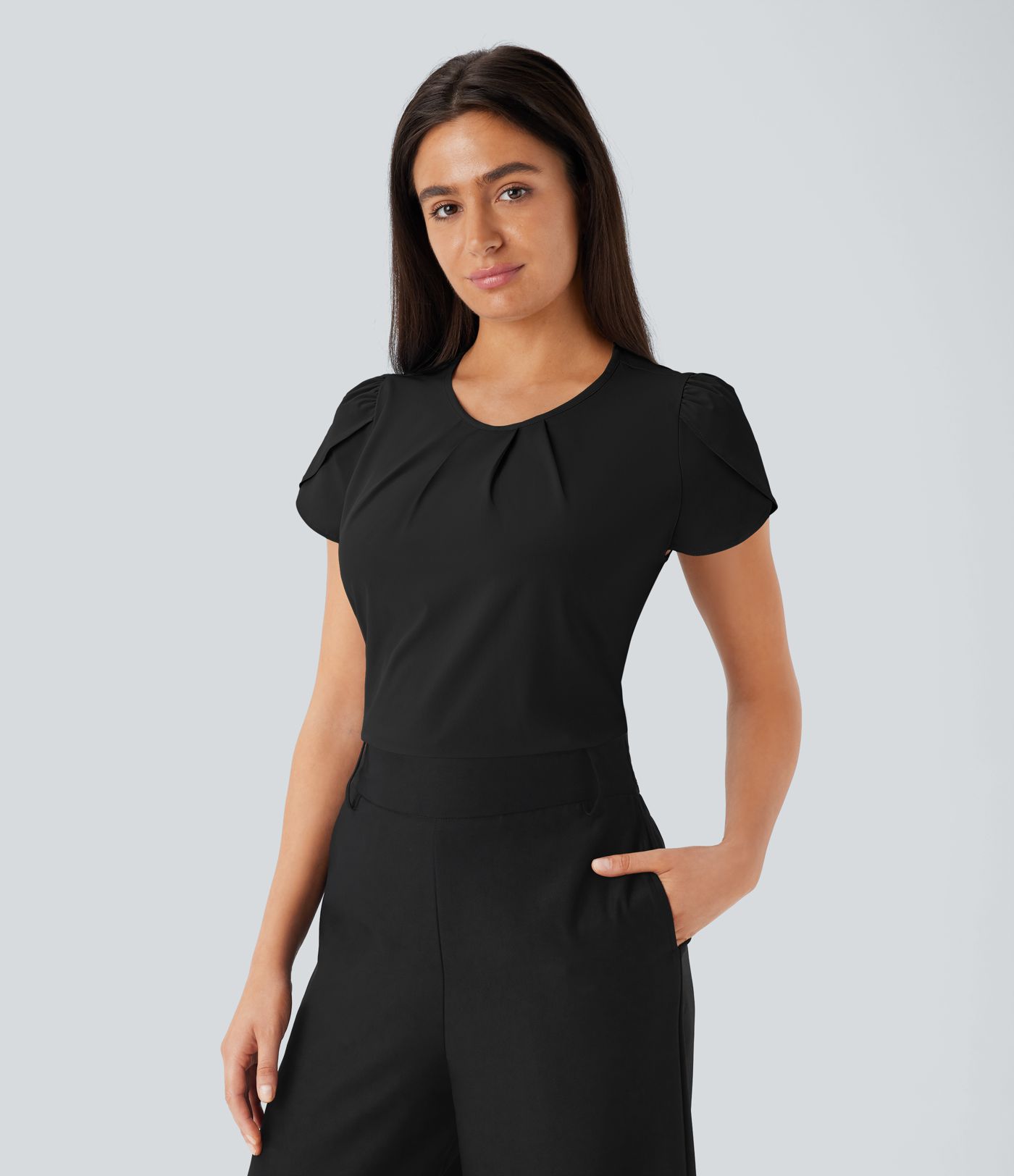 Breezeful™ Round Neck Short Sleeve Keyhole Back Quick Dry Work Top Breezeful™ Round Neck Short Sleeve Keyhole Back Quick Dry Work Top