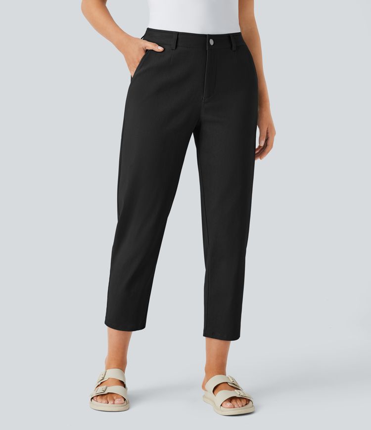 Mid Rise Pockets Casual Tapered Pants