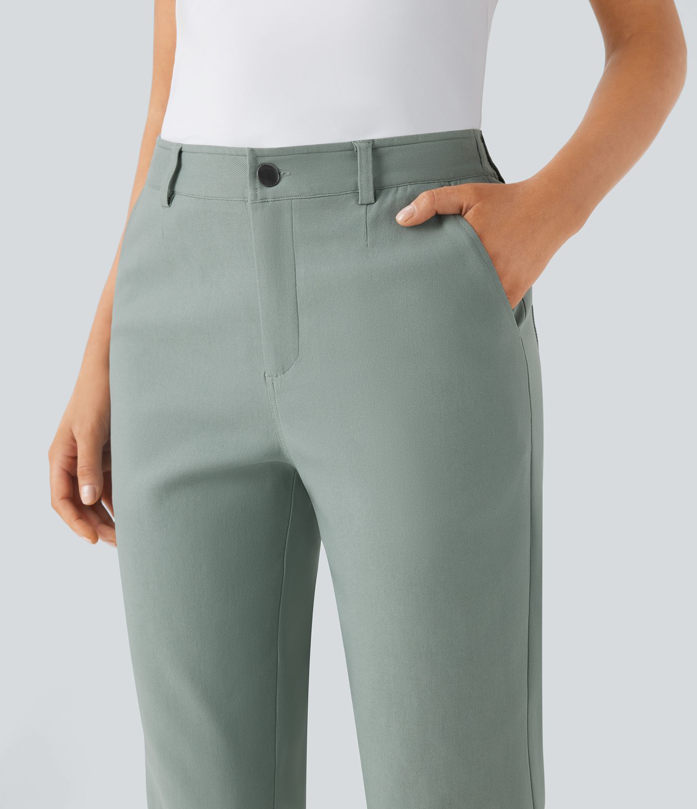 Mid Rise Pockets Casual Tapered Pants