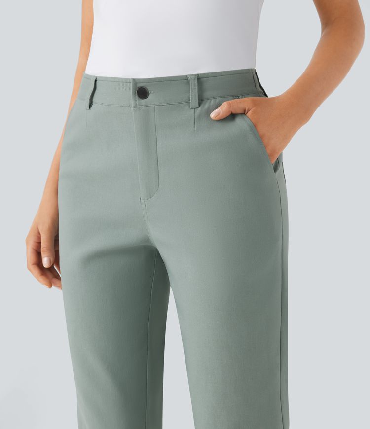 Mid Rise Pockets Casual Tapered Pants