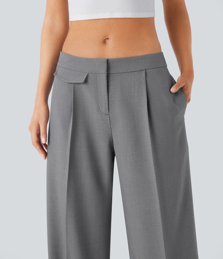 Low Rise Zipper Pocket Wide Leg Casual Pants