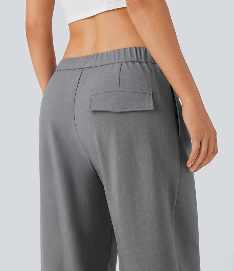 Low Rise Zipper Pocket Wide Leg Casual Pants