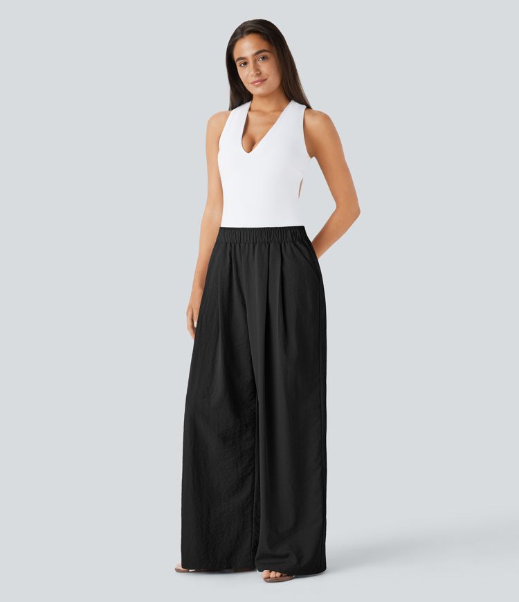 High Waisted Pocket  Palazzo Wide Leg Pants