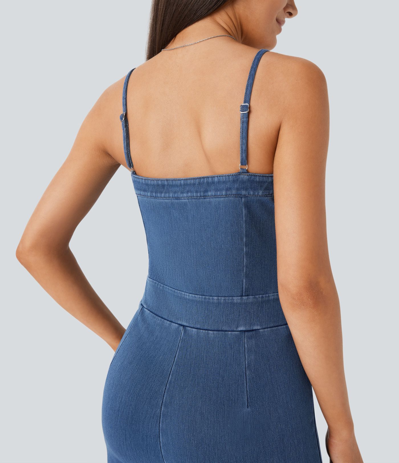 Combinaison décontractée Halara Flex™ en jean stretch délavé avec bretelles ajustables