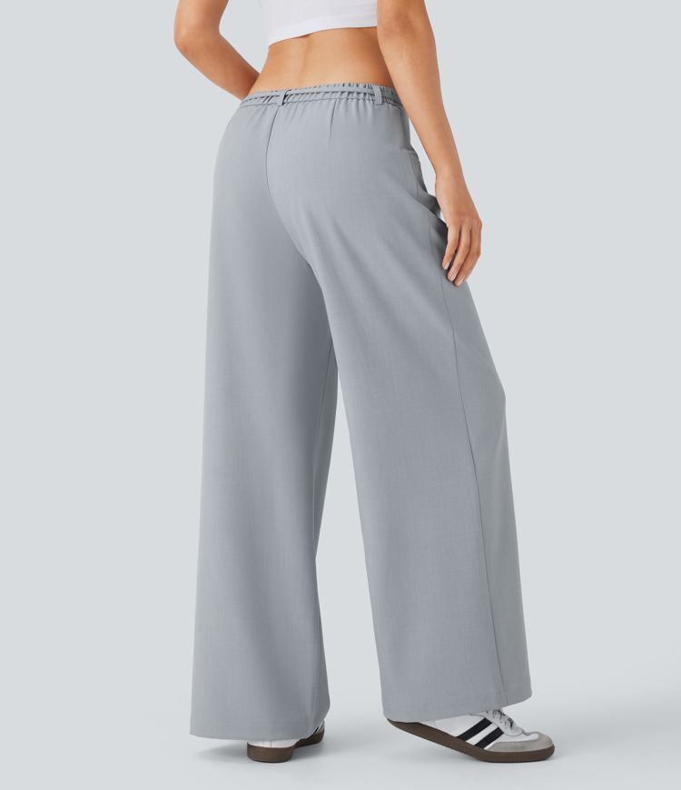 Pantalón pierna ancha bolsillo lateral delantero tiro bajo