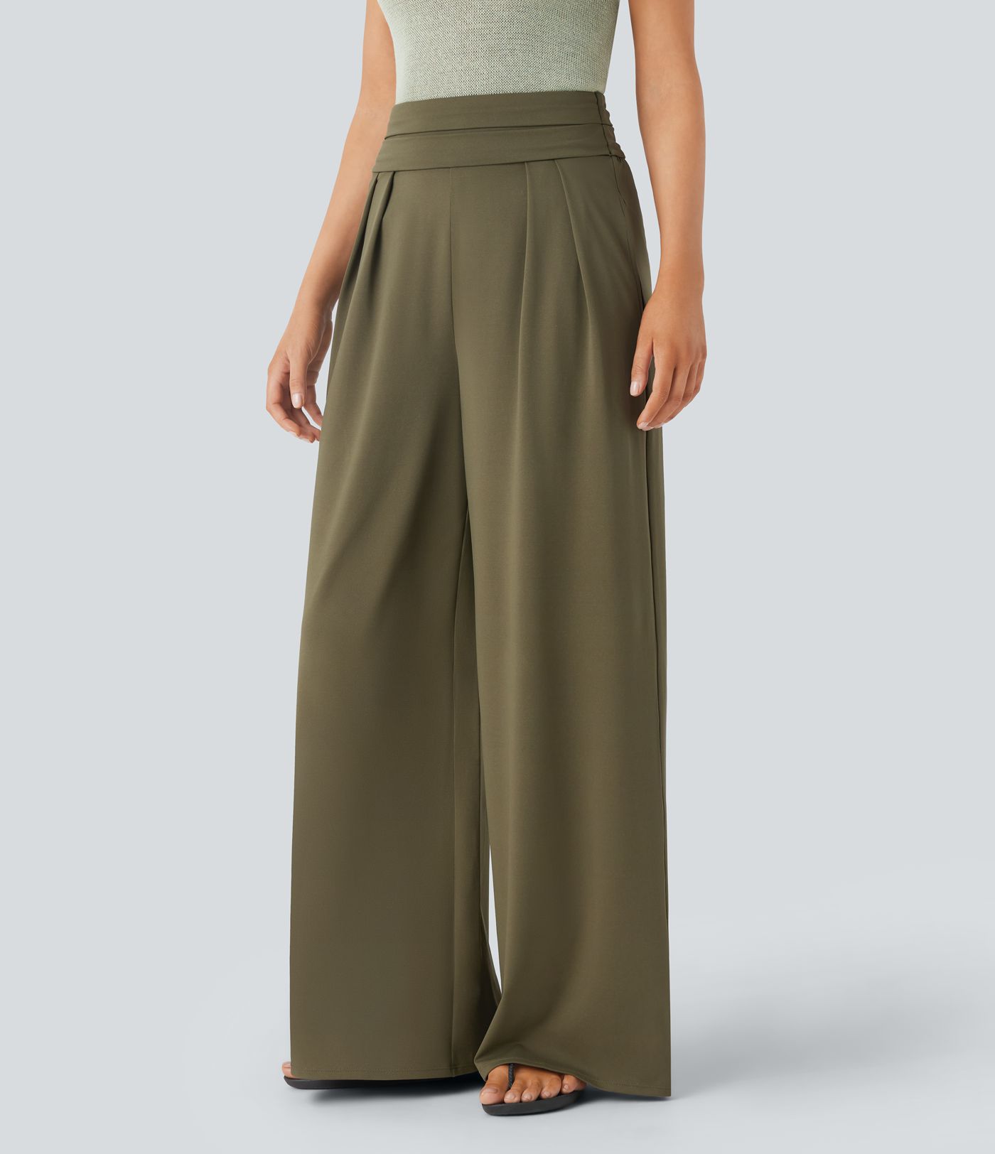 Pantalón Socinched resort pierna ancha bolsillo lateral control abdomen tiro súper alto