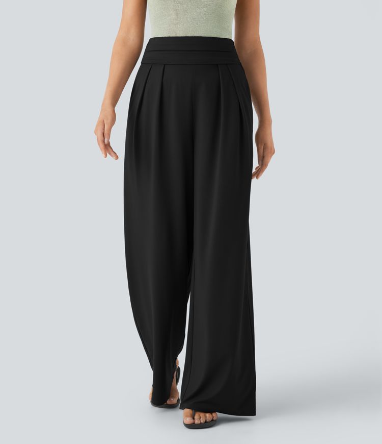 Socinched Super High Waisted Tummy Control Side Pocket Wide Leg Resort Trousers