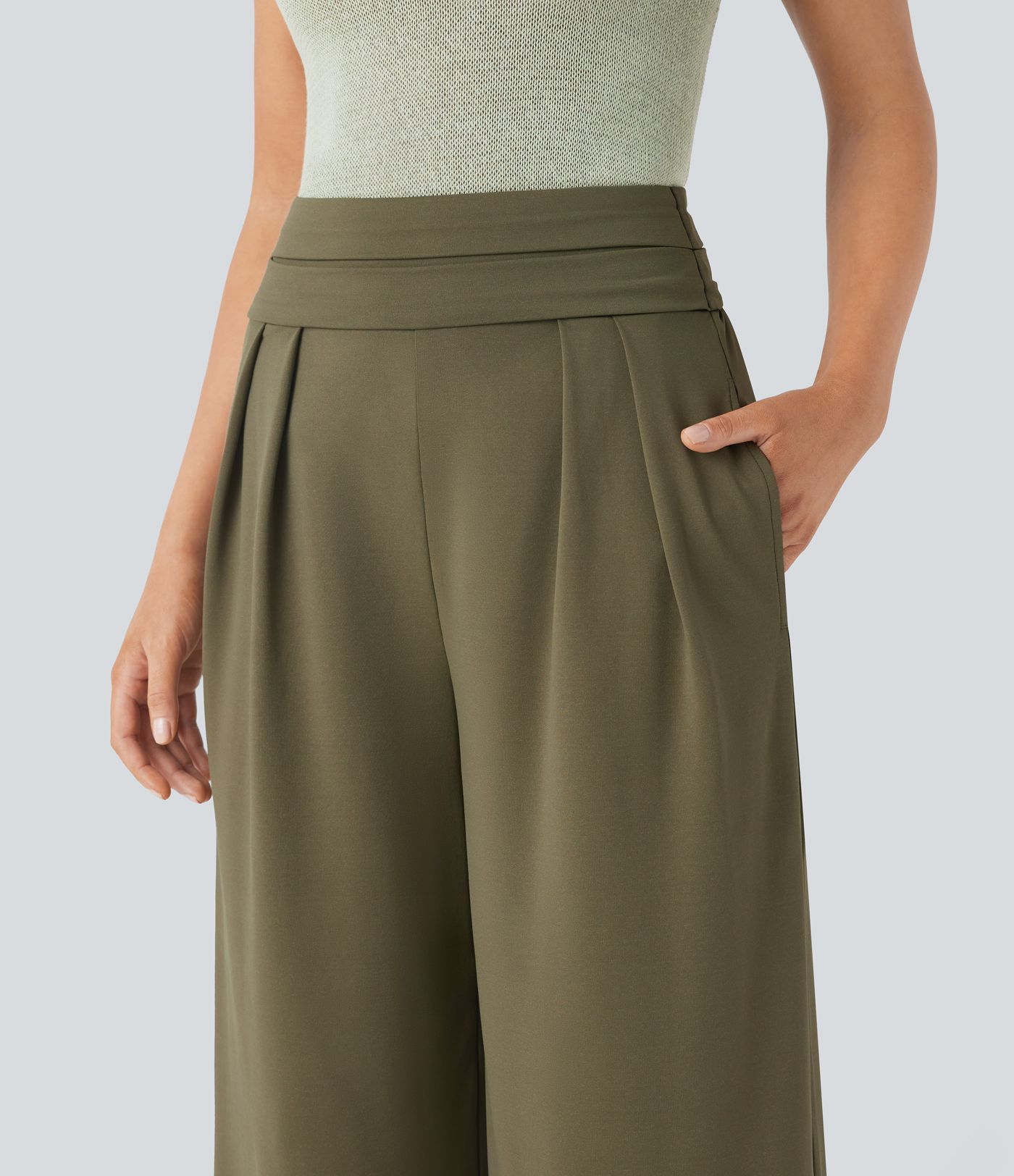 Pantalón Socinched resort pierna ancha bolsillo lateral control abdomen tiro súper alto