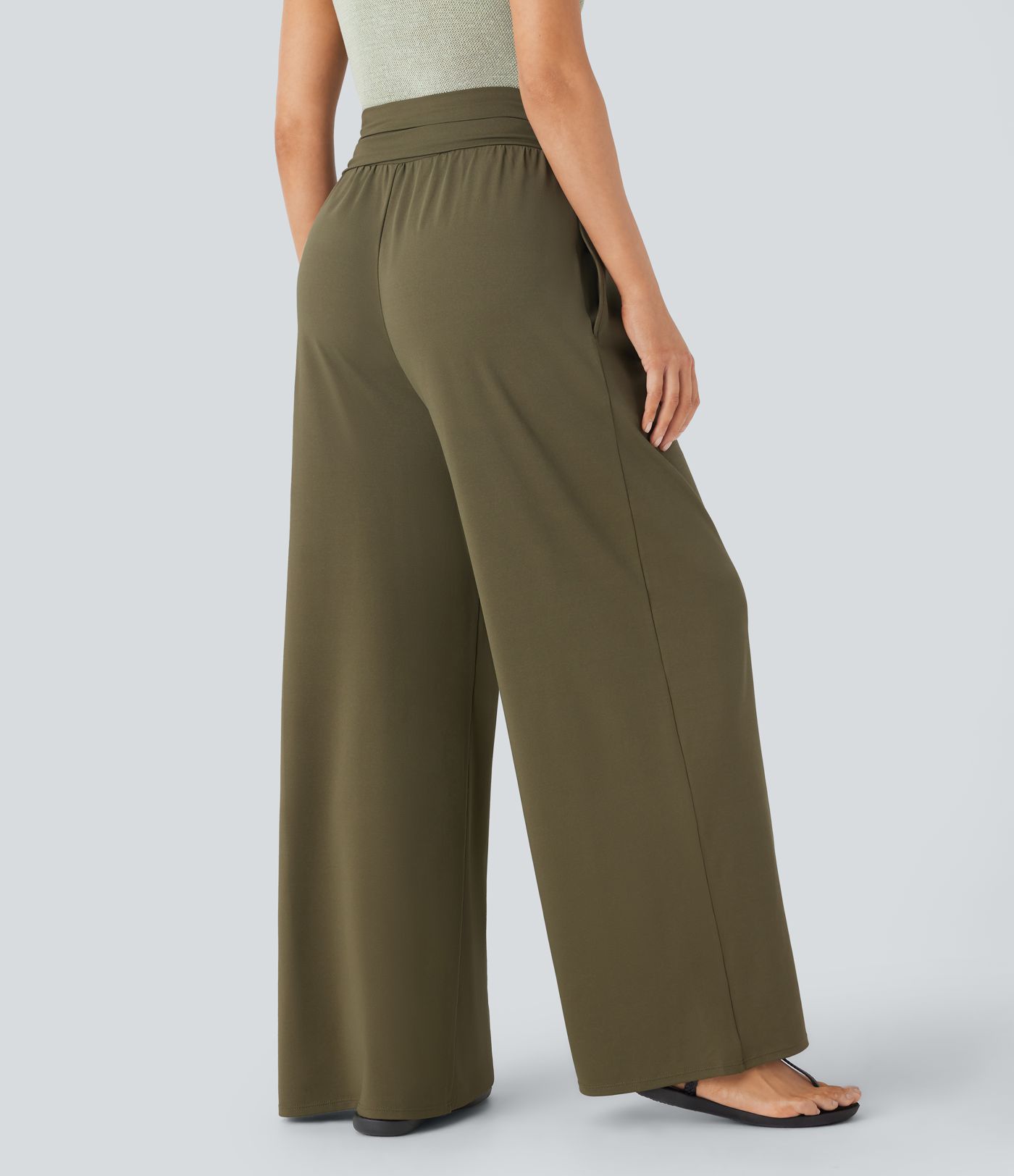 Pantalón Socinched resort pierna ancha bolsillo lateral control abdomen tiro súper alto