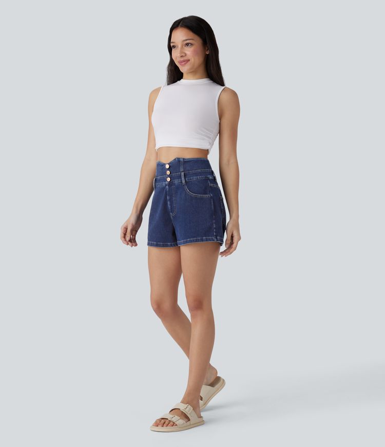Halara Flex™ High Waisted Decorative Pockets Denim Casual Shorts 2.5''