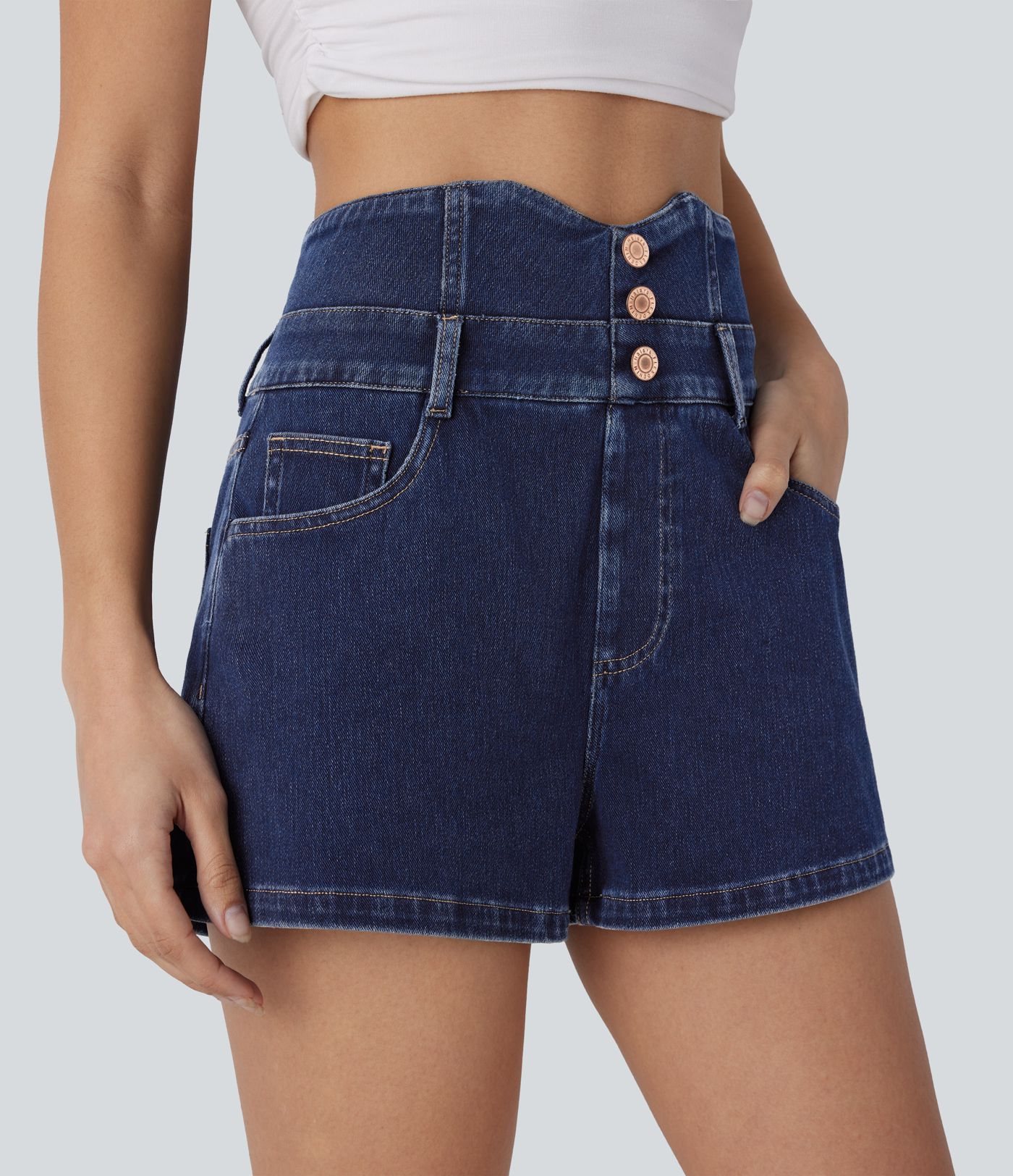 Halara Flex™ High Waisted Decorative Pockets Denim Casual Shorts 2.5''