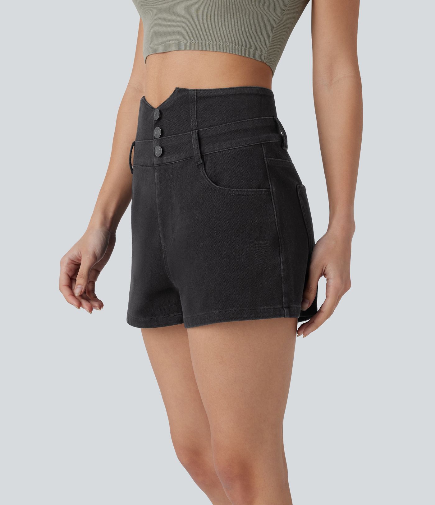 Short en jean décontracté Halara Flex™ taille haute avec poches décoratives 2,5''
