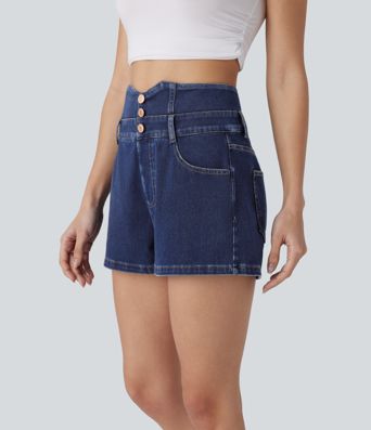 Halara Flex™ High Waisted Decorative Pockets Denim Casual Shorts 2.5''