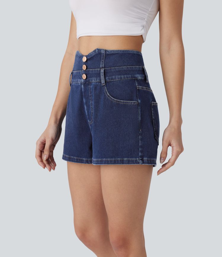 Halara Flex™ High Waisted Decorative Pockets Denim Casual Shorts 2.5''