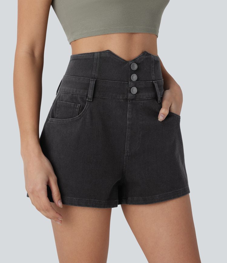 Halara Flex™ High Waisted Decorative Pockets Denim Casual Shorts 2.5''