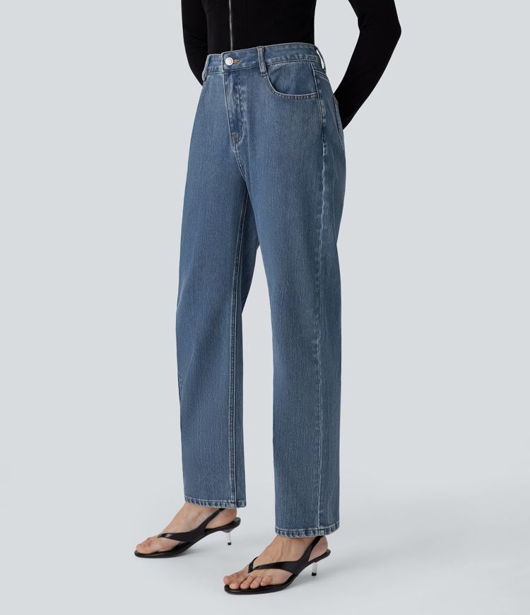 Halara Flex™ High Waisted Zipper Pockets Straight Leg Casual Jeans