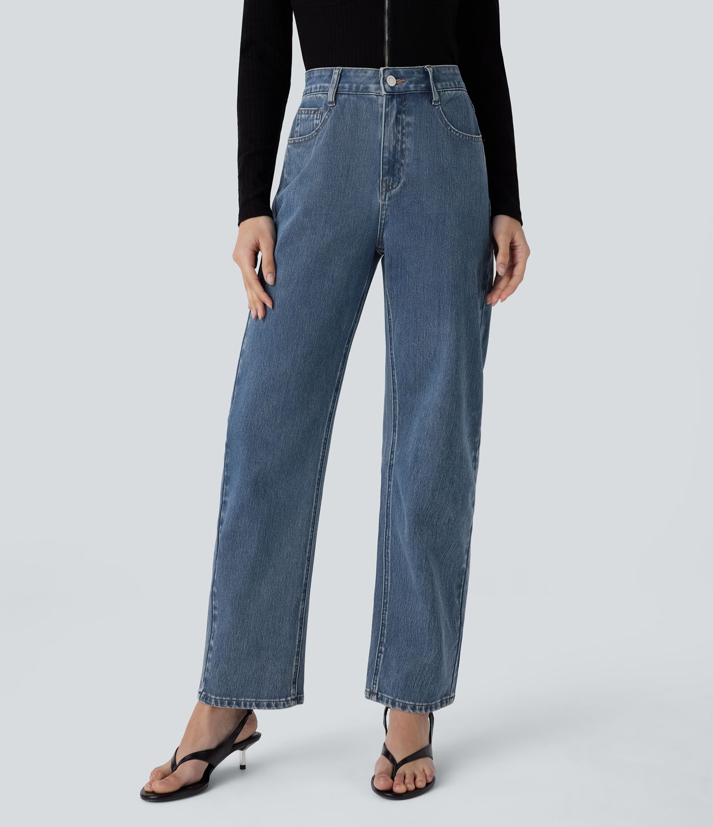 Jean décontracté droit Halara Flex™ à taille haute avec poches à fermeture éclair