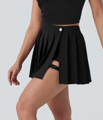 Breezeful™ High Waisted Wrapped Pleated 2-in-1 Pocket Adjustable Buckle Mini Quick Dry Casual Skirt