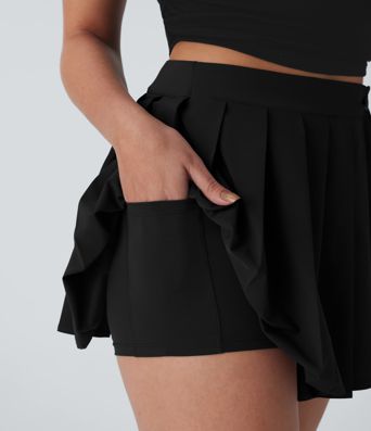 Breezeful™ High Waisted Wrapped Pleated 2-in-1 Pocket Adjustable Buckle Mini Quick Dry Casual Skirt