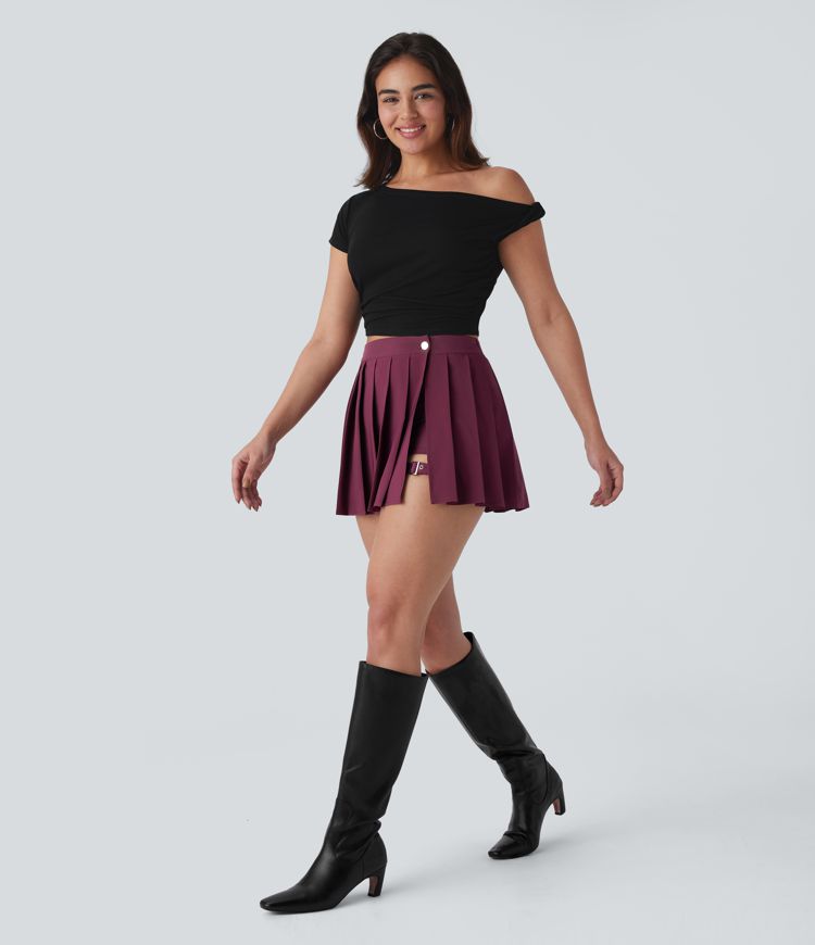 Breezeful™ High Waisted Wrapped Pleated 2-in-1 Pocket Adjustable Buckle Mini Quick Dry Casual Skirt