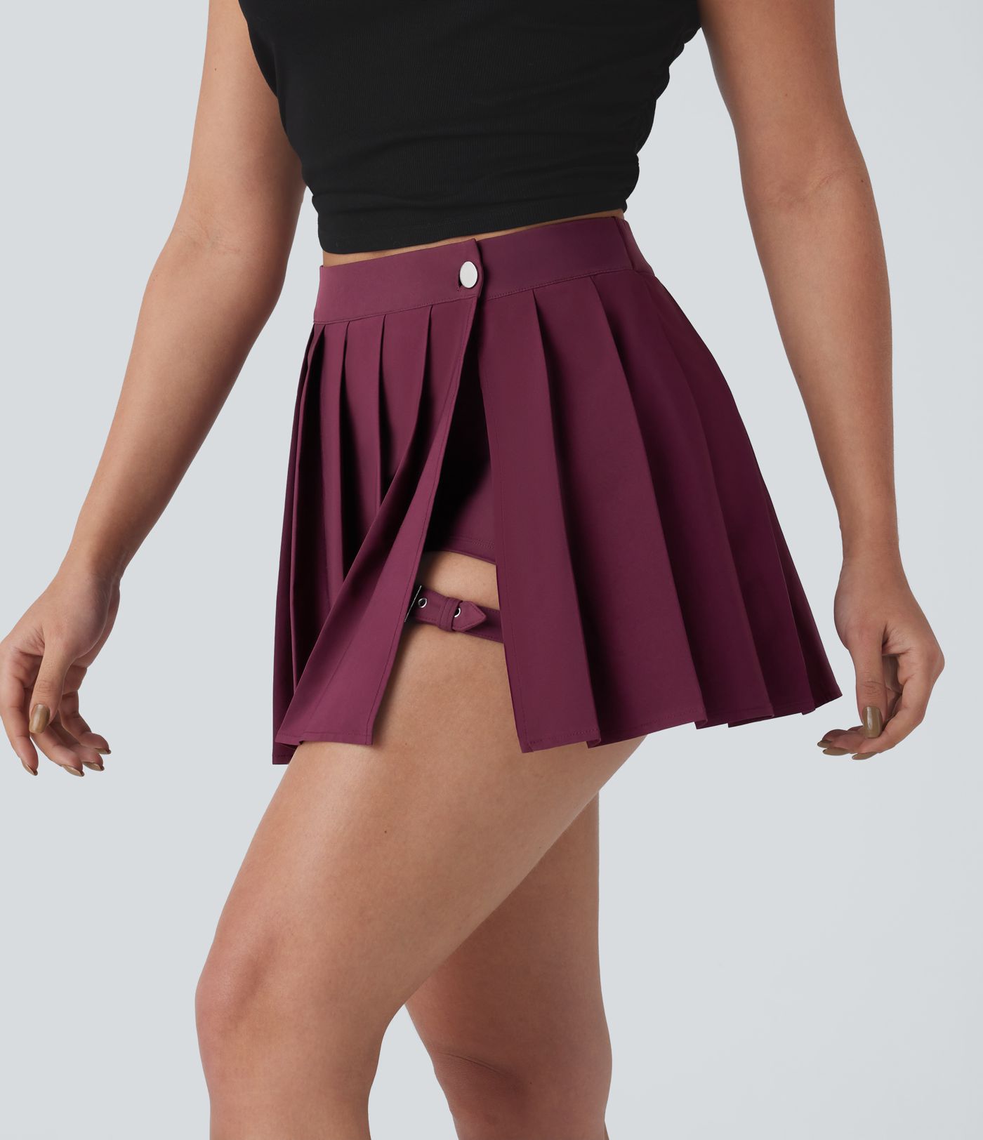 Breezeful™ High Waisted Wrapped Pleated 2-in-1 Pocket Adjustable Buckle Mini Quick Dry Casual Skirt