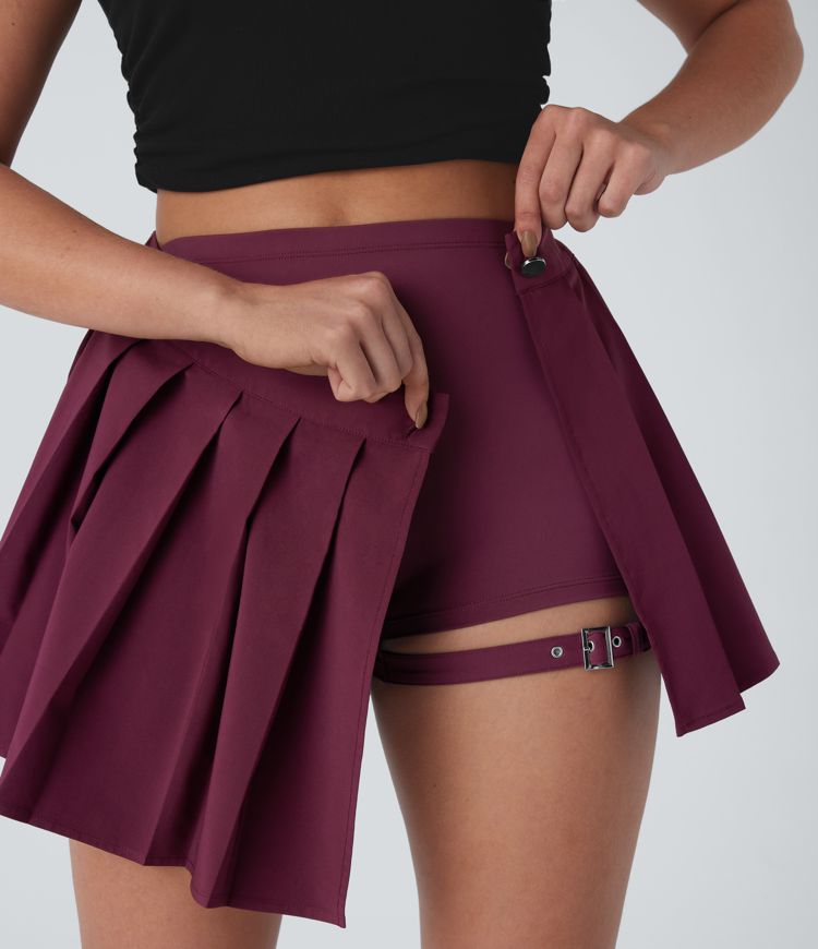 Breezeful™ High Waisted Wrapped Pleated 2-in-1 Pocket Adjustable Buckle Mini Quick Dry Casual Skirt