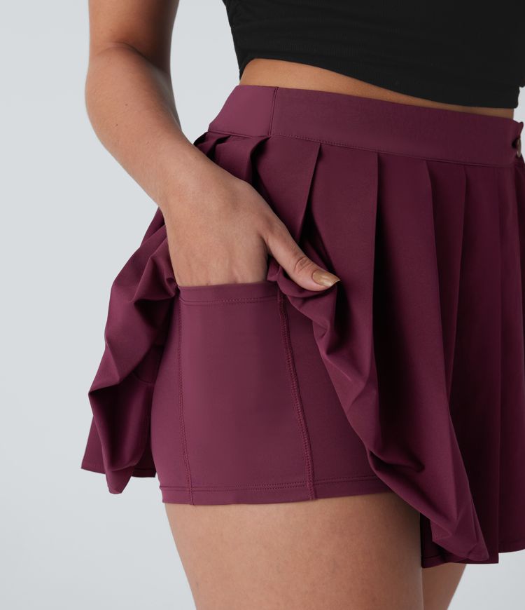 Breezeful™ High Waisted Wrapped Pleated 2-in-1 Pocket Adjustable Buckle Mini Quick Dry Casual Skirt