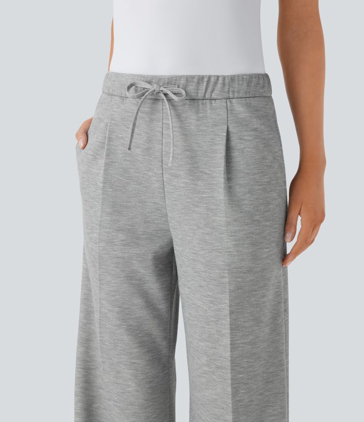 Mid Rise Drawstring Pocket Straight Leg Work Pants