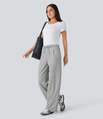 Pantalón oficina tiro medio cordón bolsillo lateral pierna recta