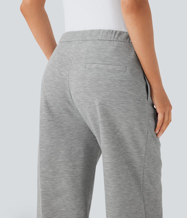 Mid Rise Drawstring Pocket Straight Leg Work Pants