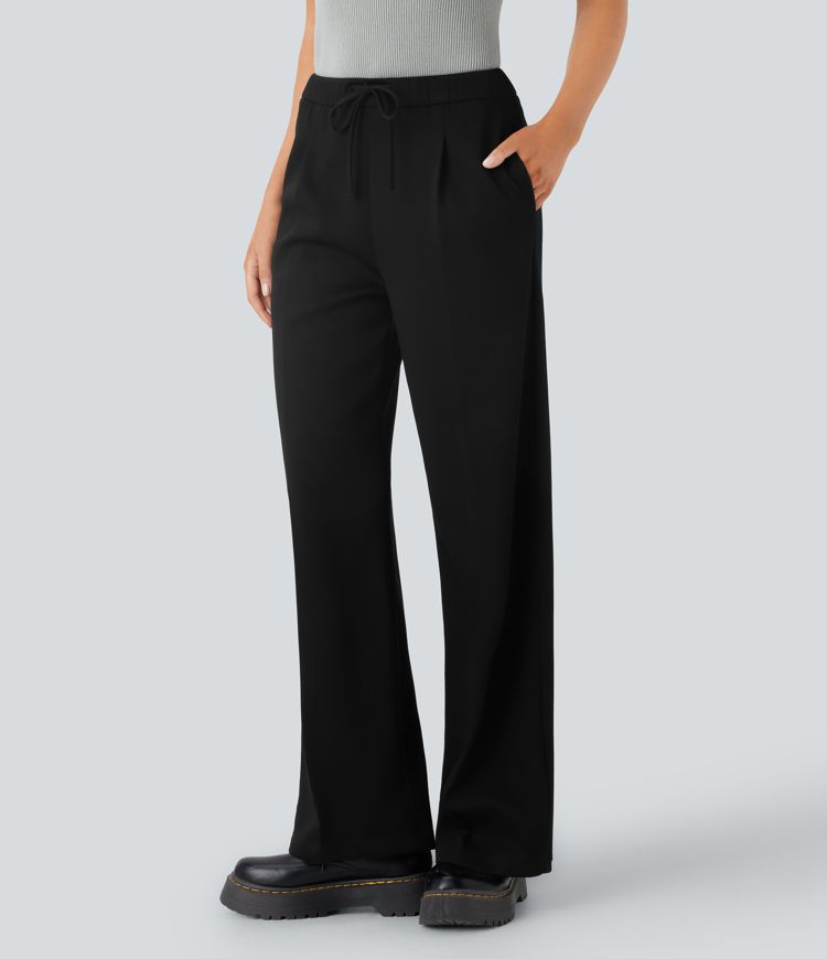 Mid Rise Drawstring Pocket Straight Leg Work Pants