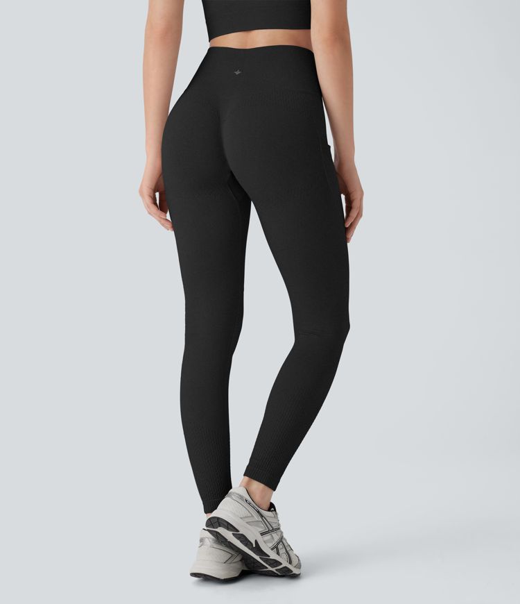 Seamless Flow High Waisted Tummy Control Butt Lifting Side Pocket 7/8 Yoga Leggings