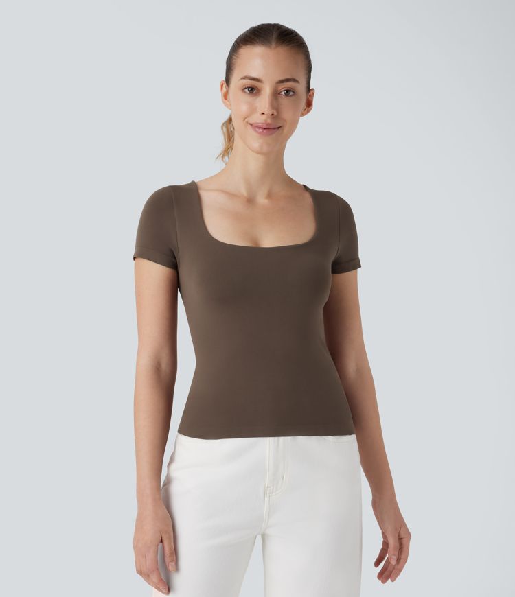 Seamless Flow U Neck 2-in-1 Skinny Lounge Top