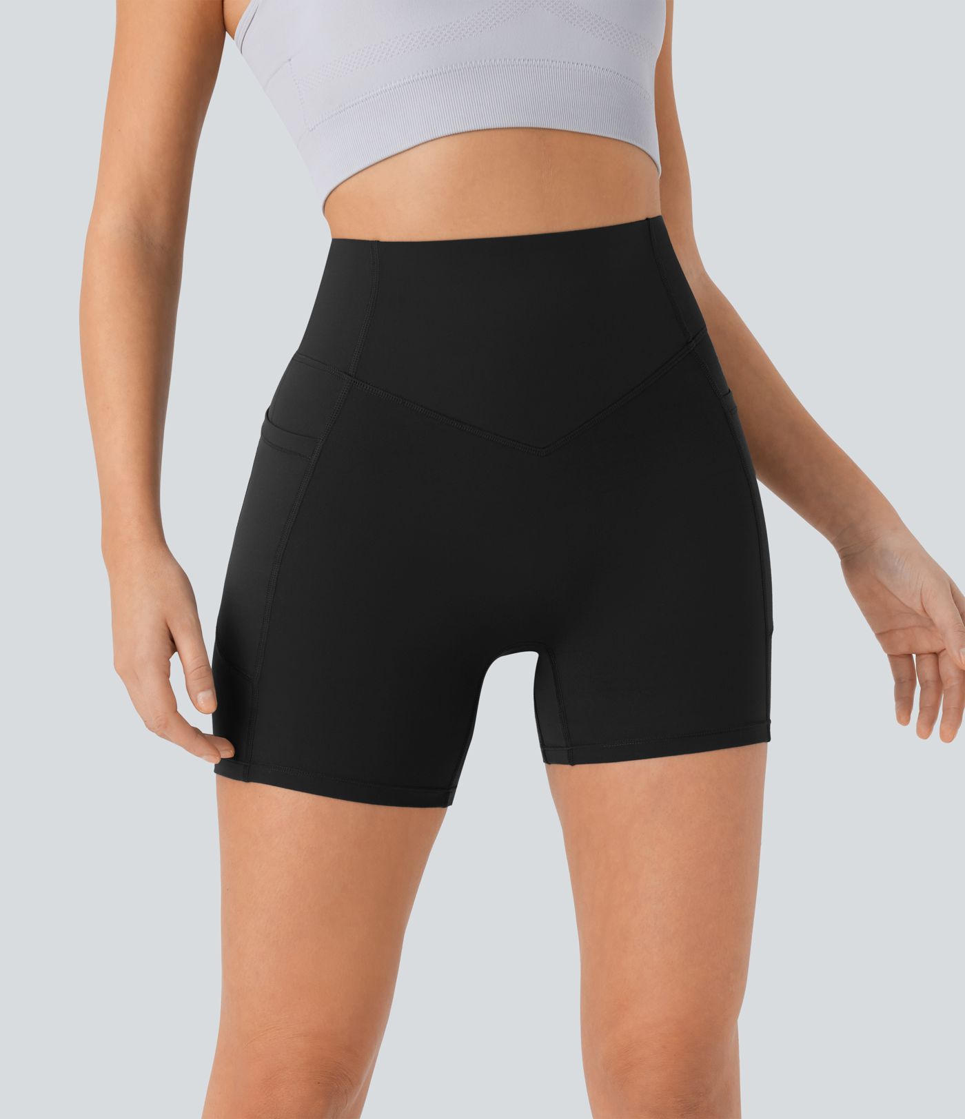 Halara UltraSculpt™ High Waisted Scrunch Butt Lifting Tummy Control Pocket Shaping Women Gym Running Mini Biker Shorts 5''