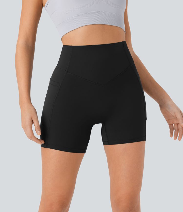Short cycliste 12,5 cm d'entraînement gainant galbant taille haute avec effet scrunch et poches Halara UltraSculpt™