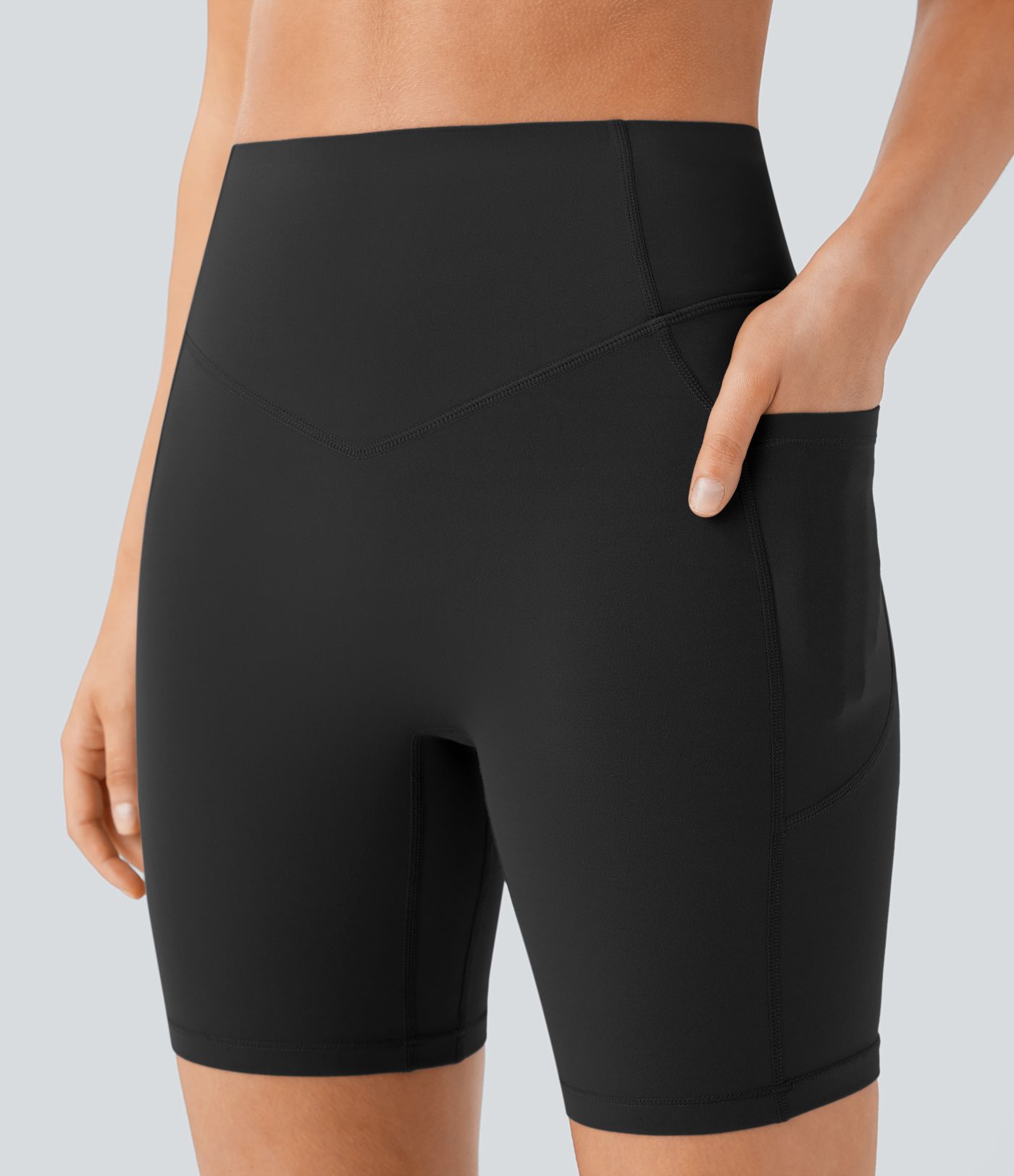 Halara UltraSculpt™ - Formende Workout-Shorts mit hohem Bund, Seitentaschen, Booty-Scrunch und Seitentaschen - Po-Lifting, 17,8 cm