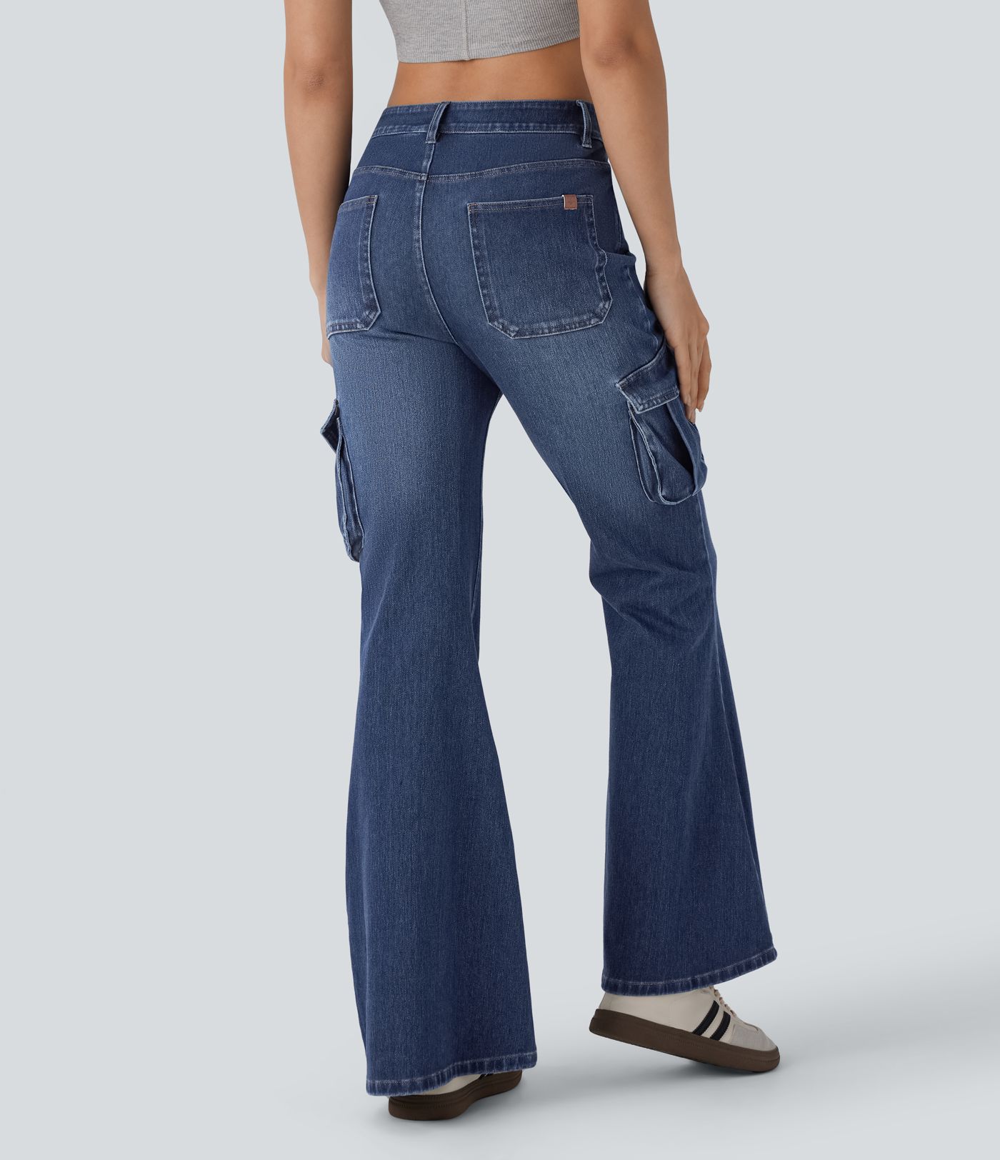 Jeans cargo Halara Flex™ Denim acampanado elástico lavado múltiple bolsillo