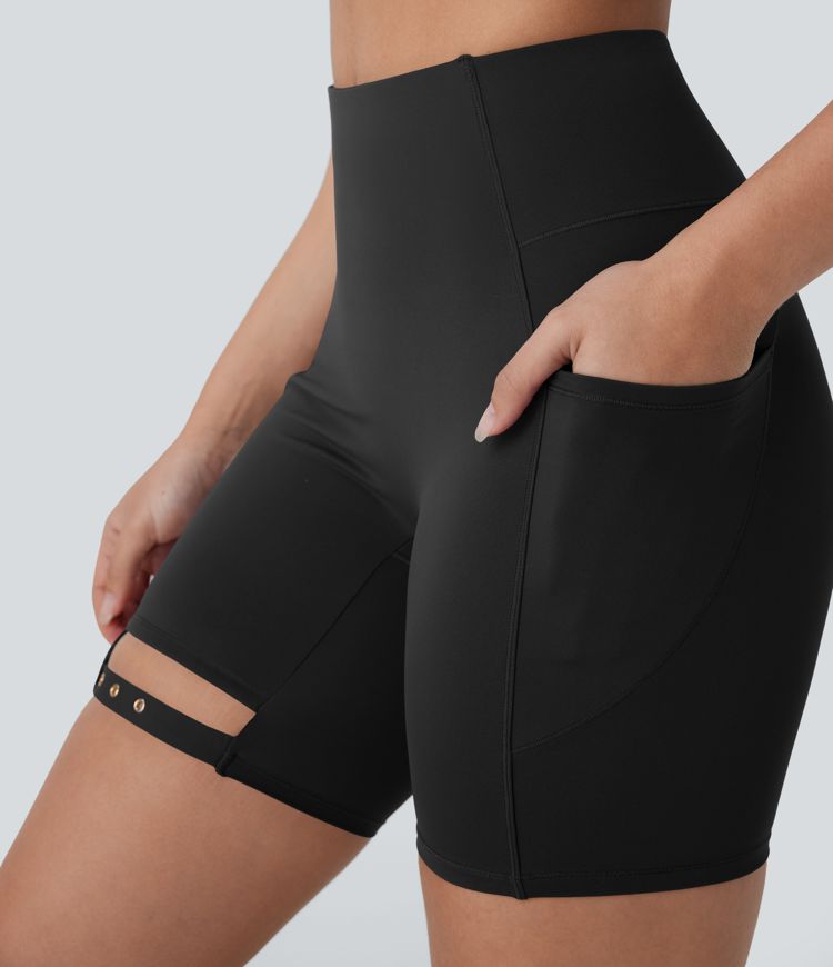 SoftlyZero™ Airy High Waisted Pocket Adjustable Buckle Cool Touch Dance Biker Shorts 7''