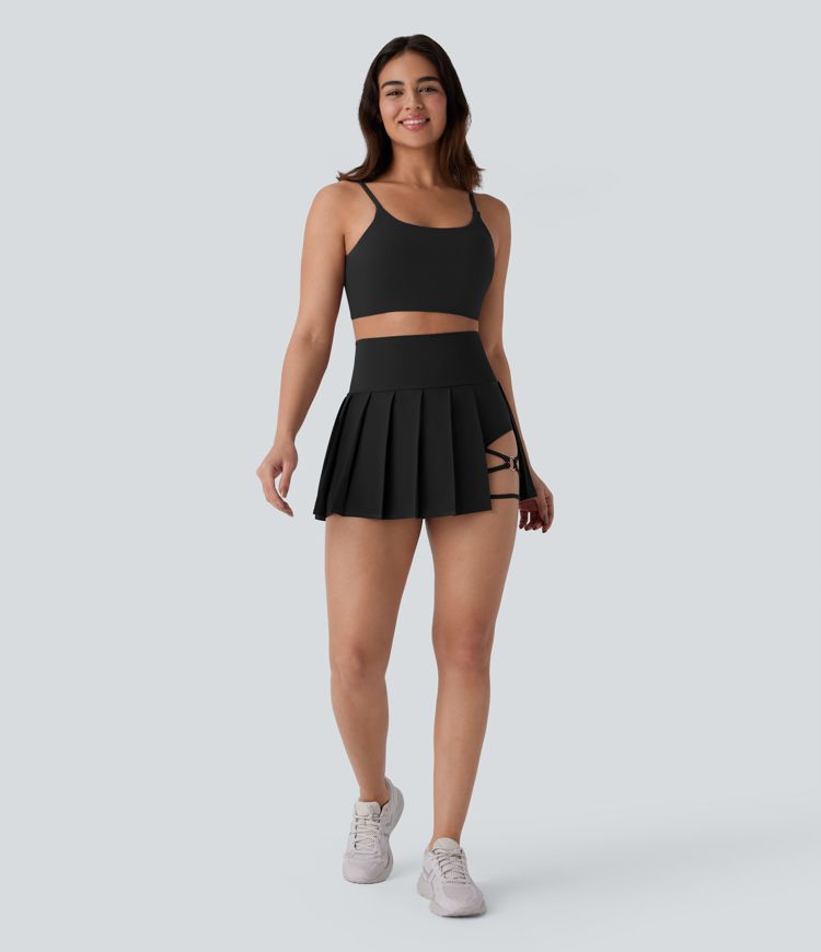 Breezeful™ High Waisted Pleated 2-in-1 Side & Pocket Asymmetric Hem Quick Dry Mini Dance Skirt