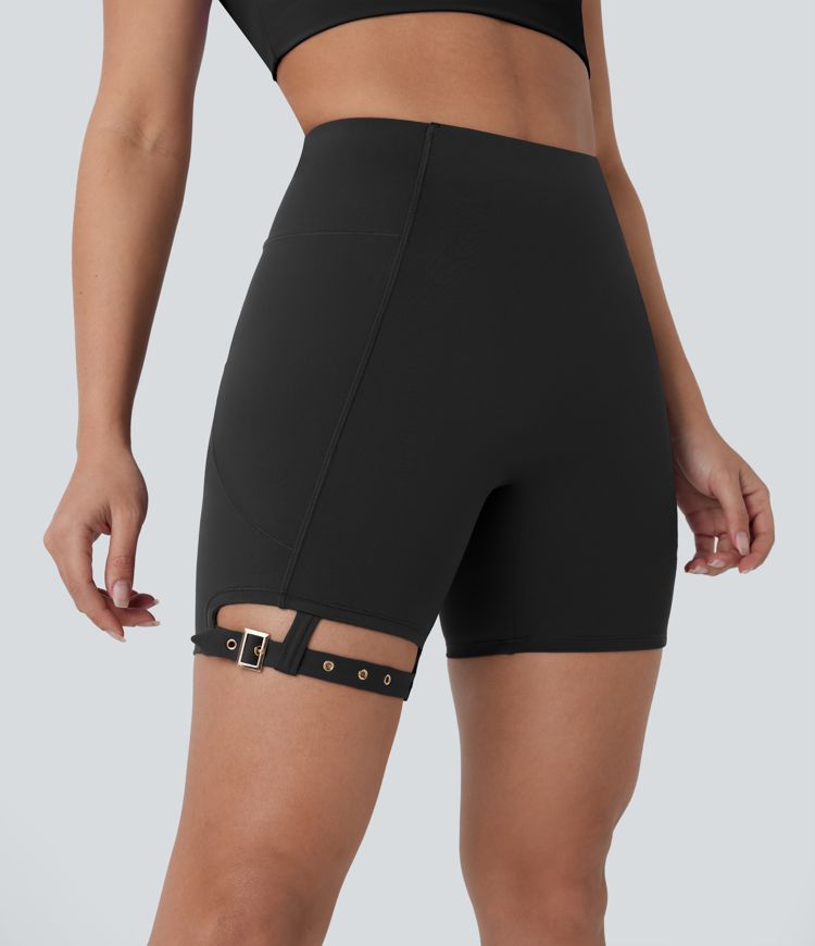 SoftlyZero™ Airy High Waisted Pocket Adjustable Buckle Cool Touch Dance Biker Shorts 7''