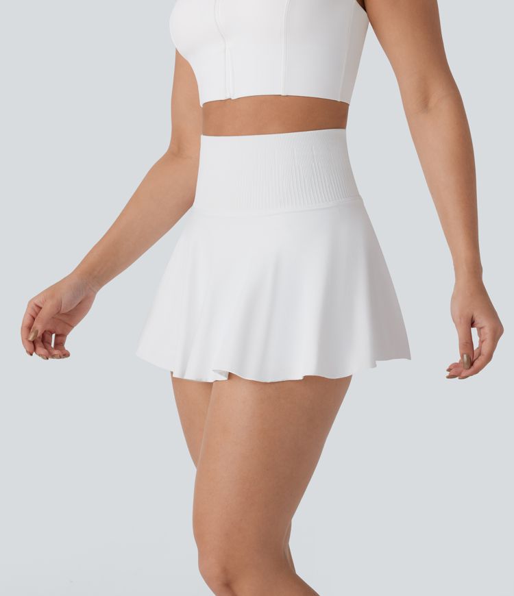 Jupe de Yoga Mini Évasée Taille Haute à Flux Fluide 2-en-1