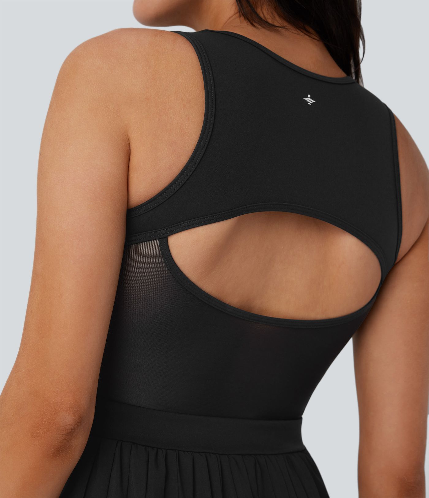 Breezeful™ Cut Out Contrast Mesh Pleated Hem 2 Piece Set Pocket Mini Quick Dry Dance Active Tank Dress