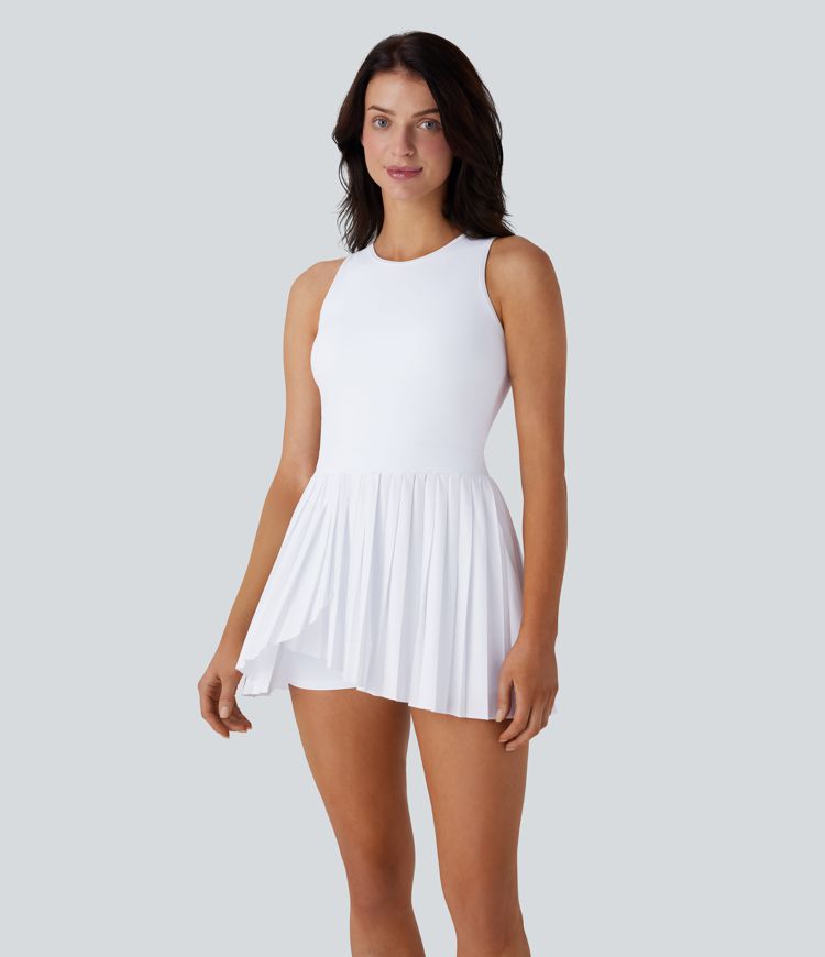 Breezeful™ Cut Out Contrast Mesh Pleated Hem 2 Piece Set Side Pocket Mini Quick Dry Dance Active Tank Dress