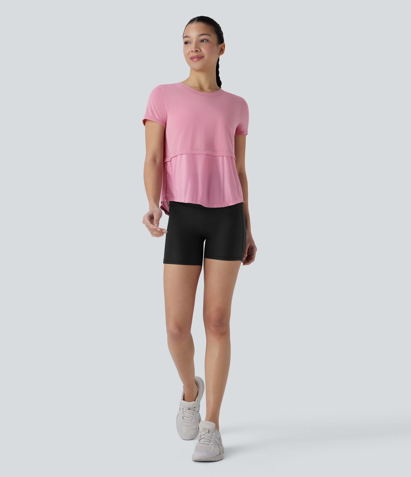 Camiseta deportiva correr secado rápido cuello redondo manga corta parches