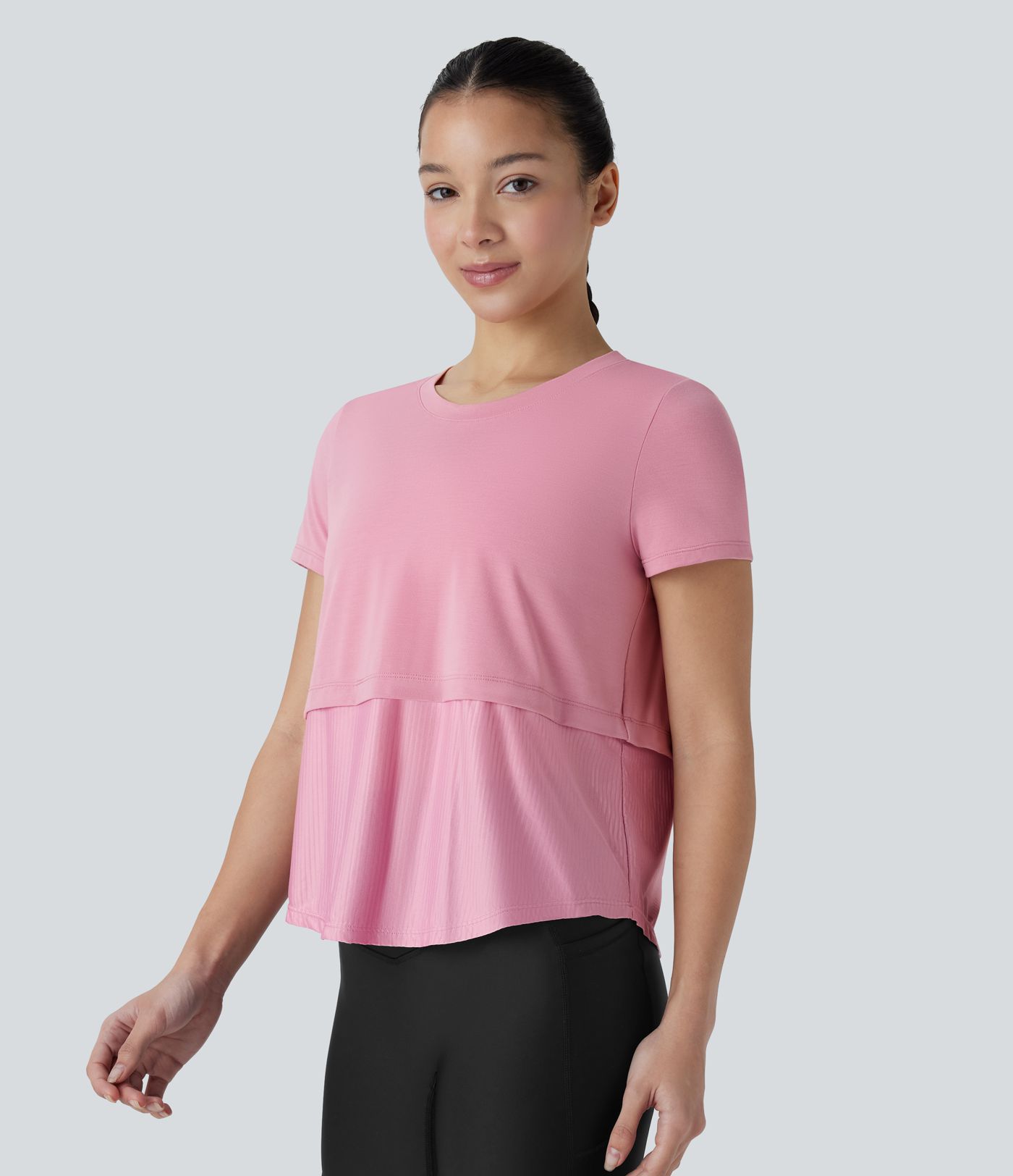 Camiseta deportiva correr secado rápido cuello redondo manga corta parches